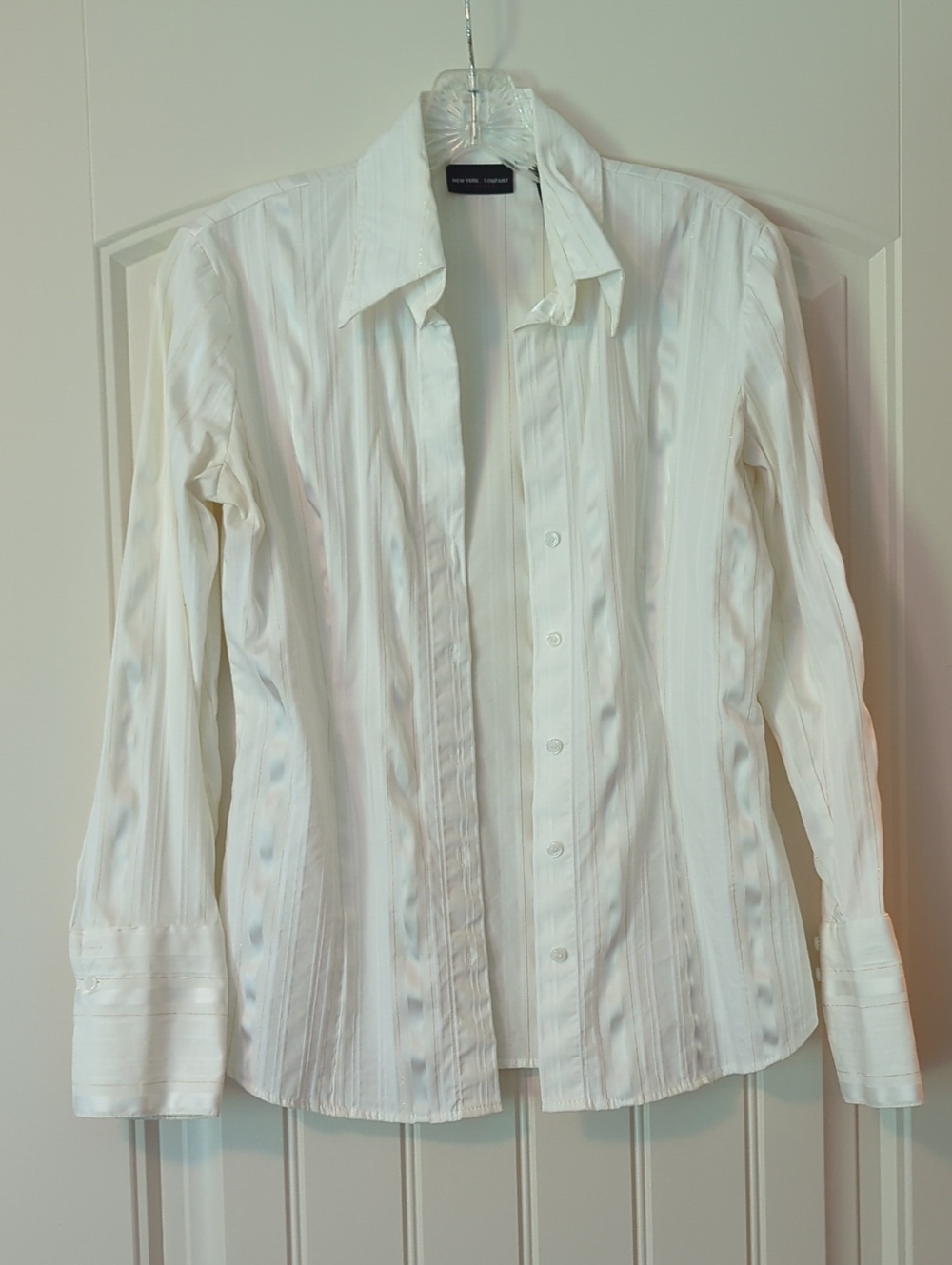 New York & Company White Dress Shirt - Vertical Stripe Detail